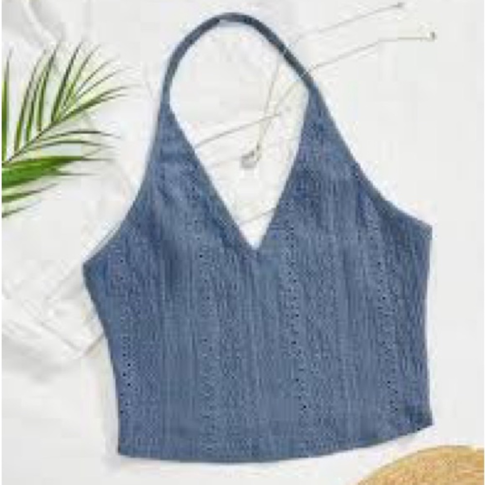 SHEIN Blue Knit Halter Crop Top